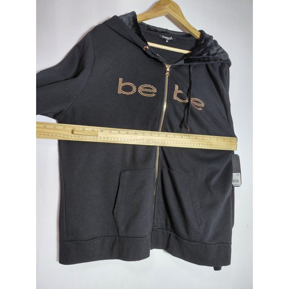 NWT bebe sport Black Hoodie Zip Up Jacket Solid Knit Women Size 2X - Picture 8 of 11